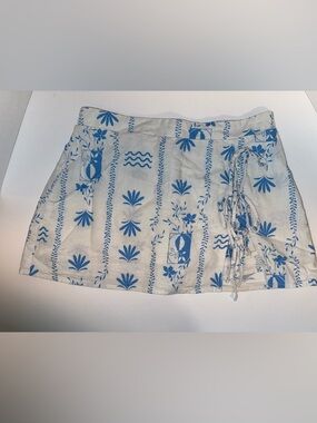 Wild Fable Blue and White Floral Tropical Linen Blend Mini Skirt Skort with Ties